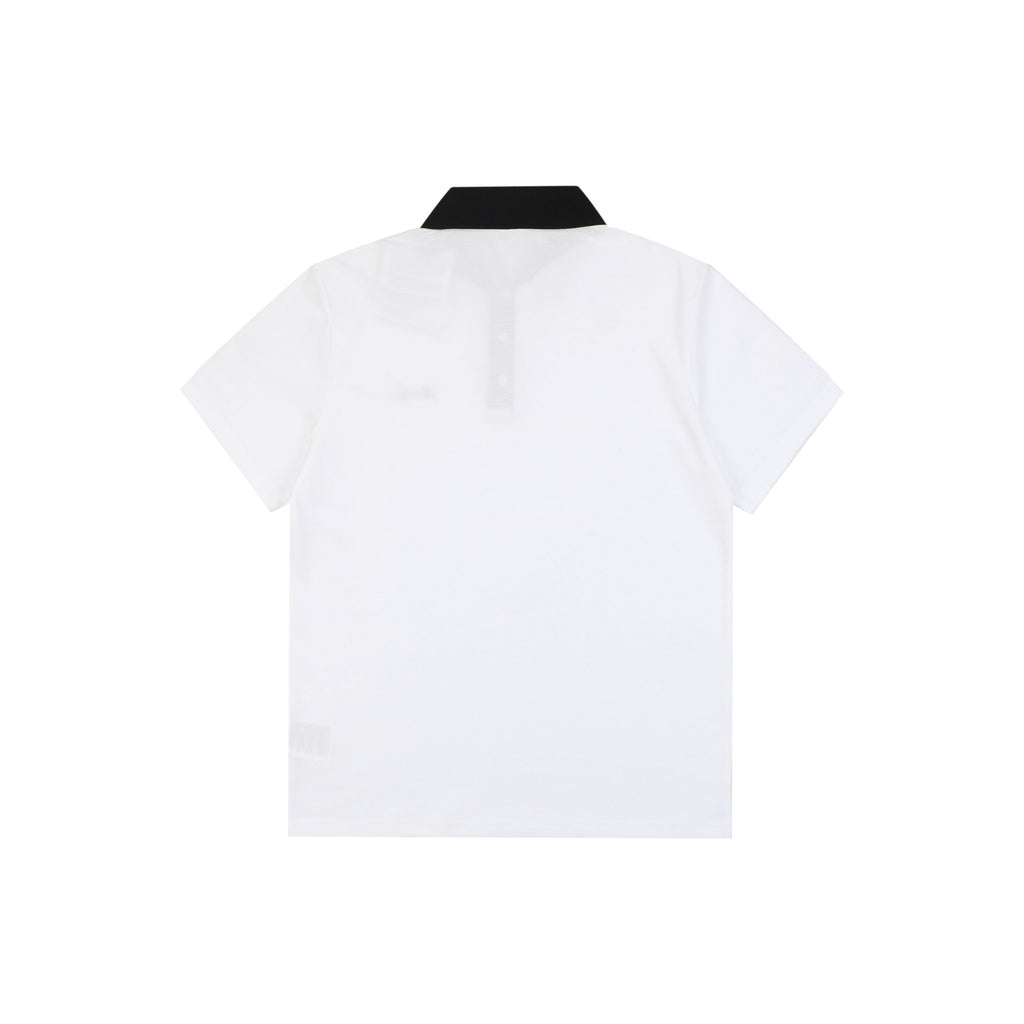 Moncler Signature Script Contrast-Collar Polo Tee — White/Black