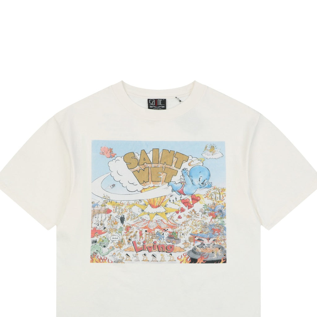 Saint Michael Volcano Party Graphic Tee — Vintage Cream