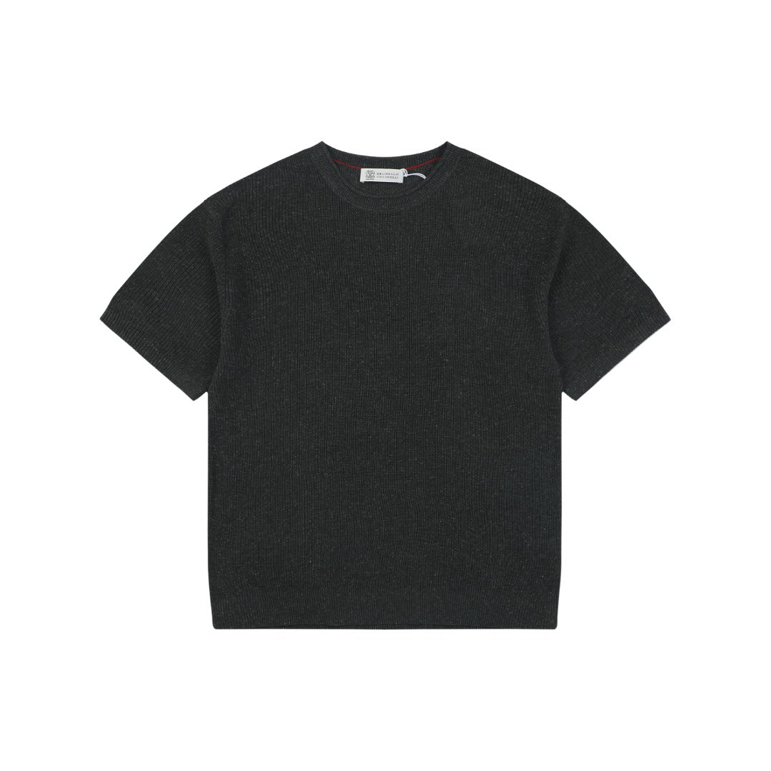 Brunello Cucinelli Flecked Rolled-Hem Knit Tee — Black