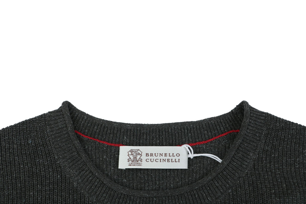 Brunello Cucinelli Flecked Rolled-Hem Knit Tee — Black
