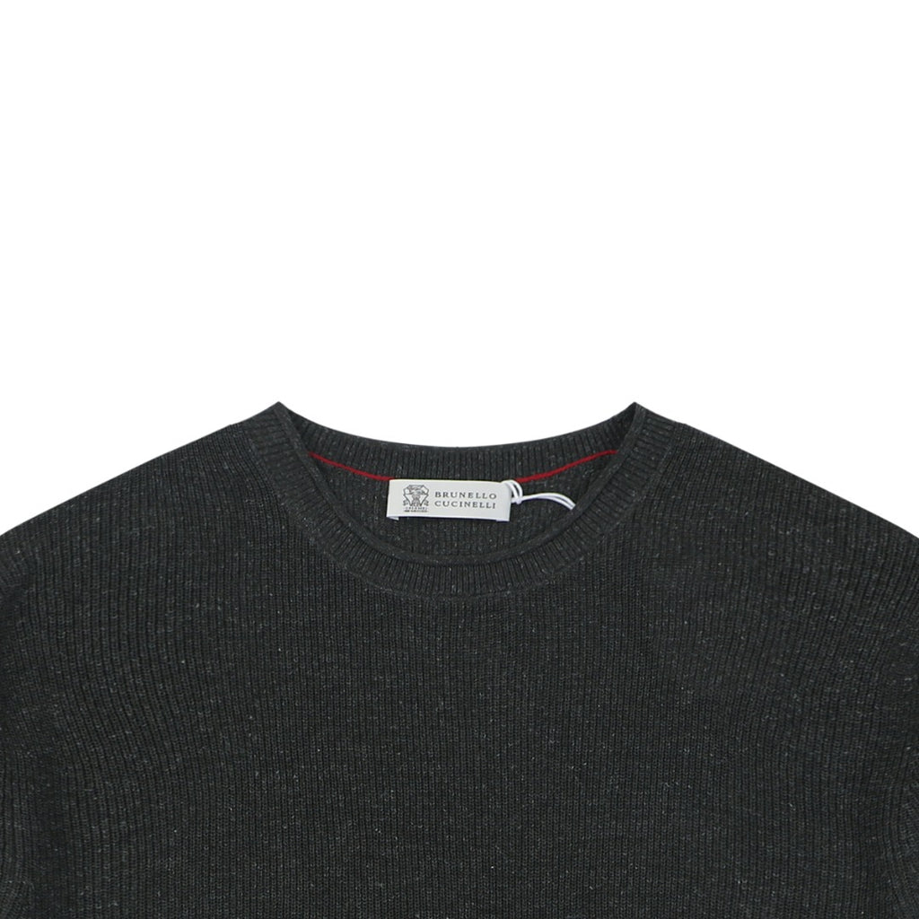 Brunello Cucinelli Flecked Rolled-Hem Knit Tee — Black