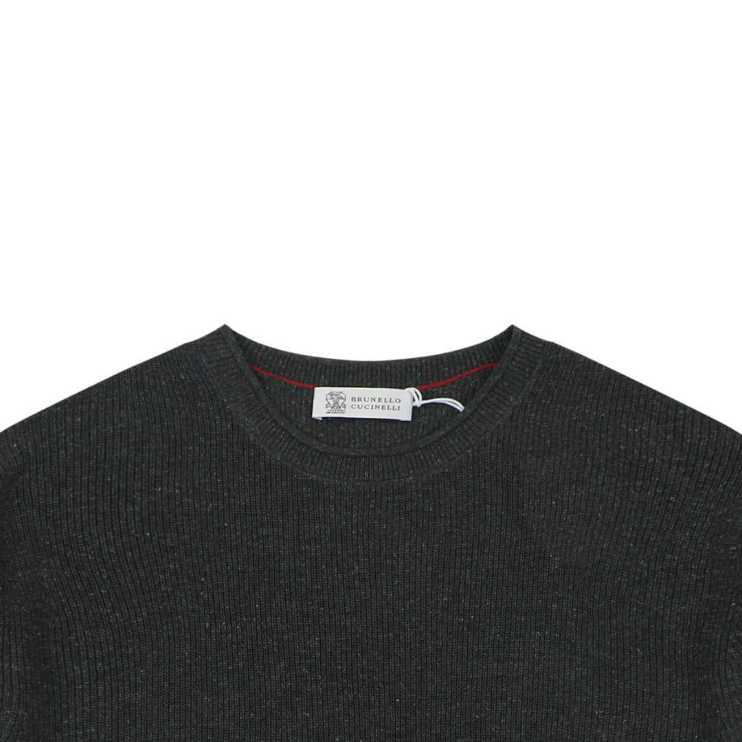 Brunello Cucinelli Flecked Rolled-Hem Knit Tee — Black