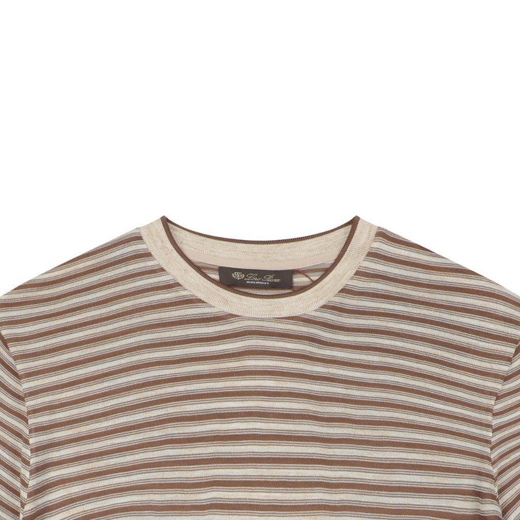 Loro Piana Coffee & Yellow Stripe Knit Tee — Ecru/Brown