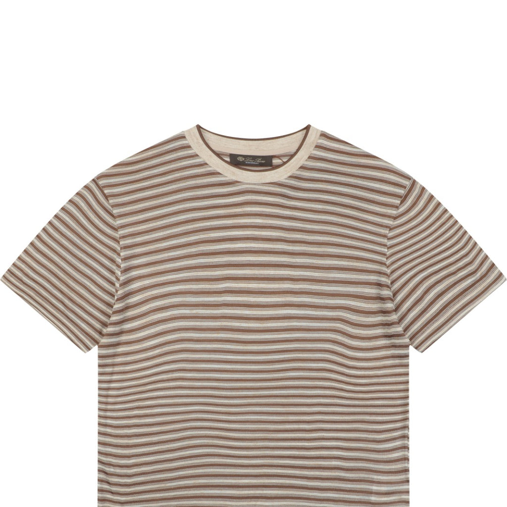 Loro Piana Coffee & Yellow Stripe Knit Tee — Ecru/Brown