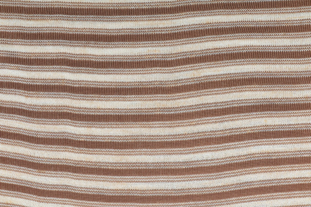 Loro Piana Coffee & Yellow Stripe Knit Tee — Ecru/Brown