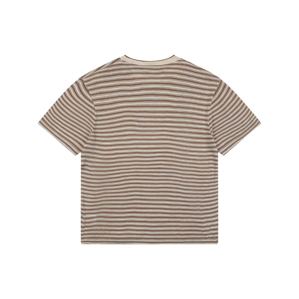 Loro Piana Coffee & Yellow Stripe Knit Tee — Ecru/Brown
