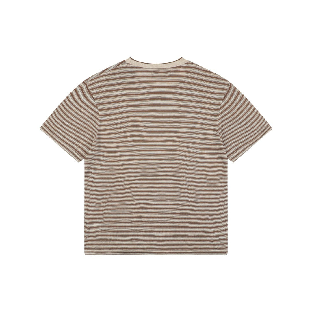 Loro Piana Coffee & Yellow Stripe Knit Tee — Ecru/Brown