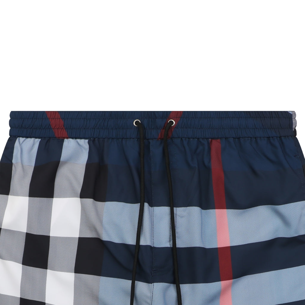 Burberry Large Check Mesh-Lined Nylon Swim Shorts — Navy