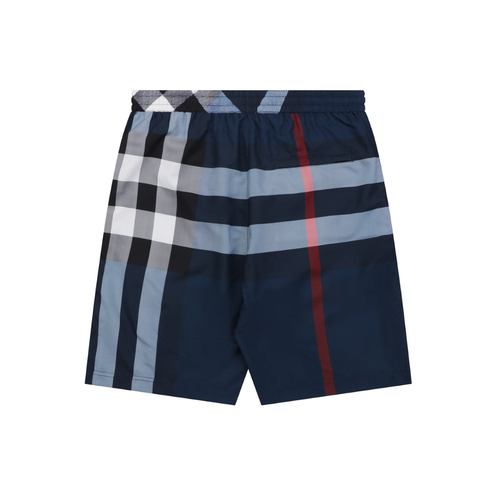 Burberry Large Check Mesh-Lined Nylon Swim Shorts — Navy