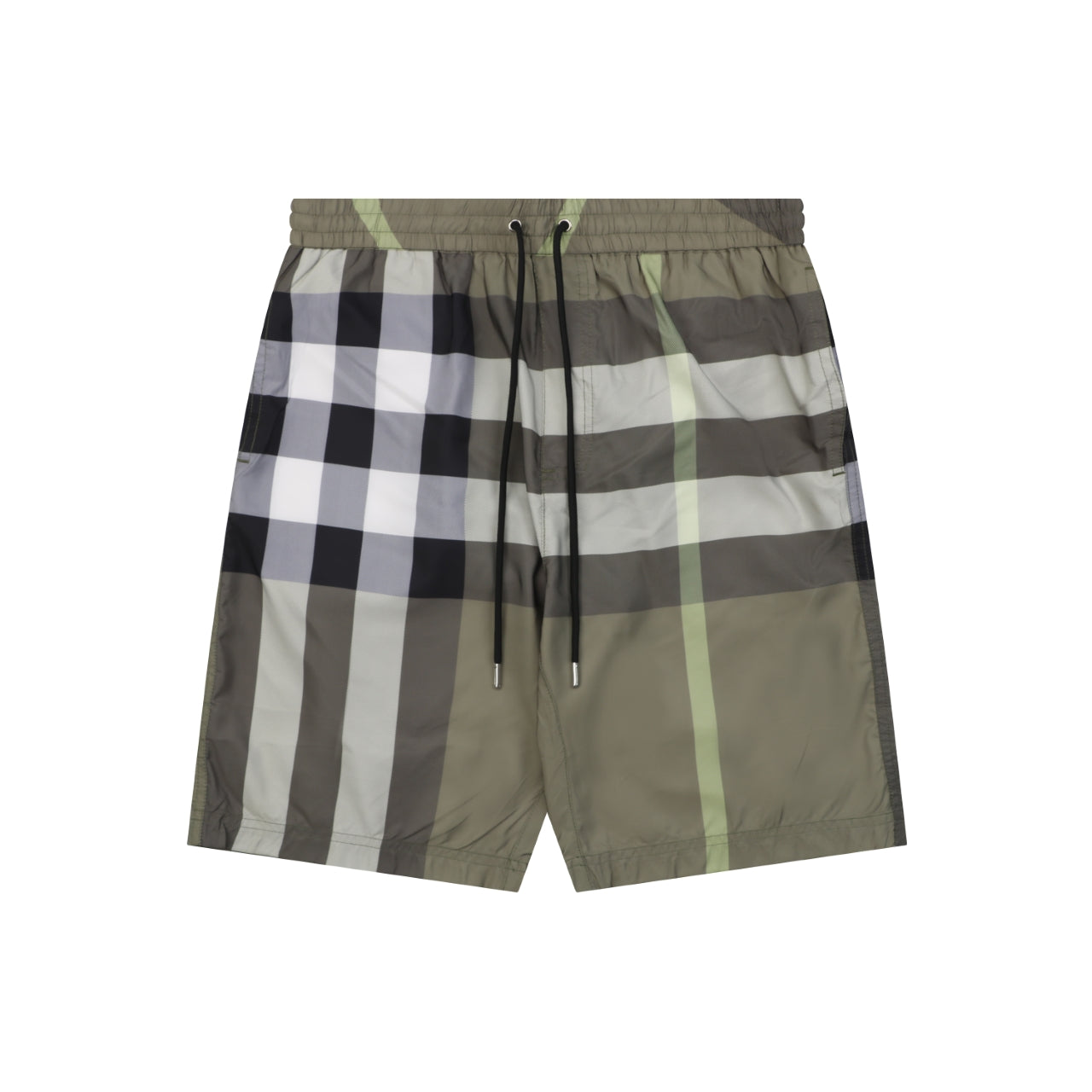 Burberry Large Check Mesh-Lined Nylon Swim Shorts — Khaki