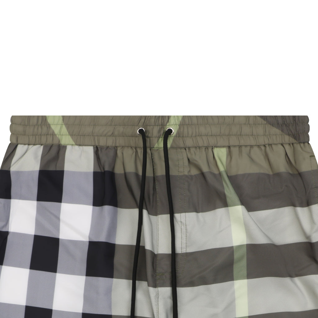 Burberry Large Check Mesh-Lined Nylon Swim Shorts — Khaki