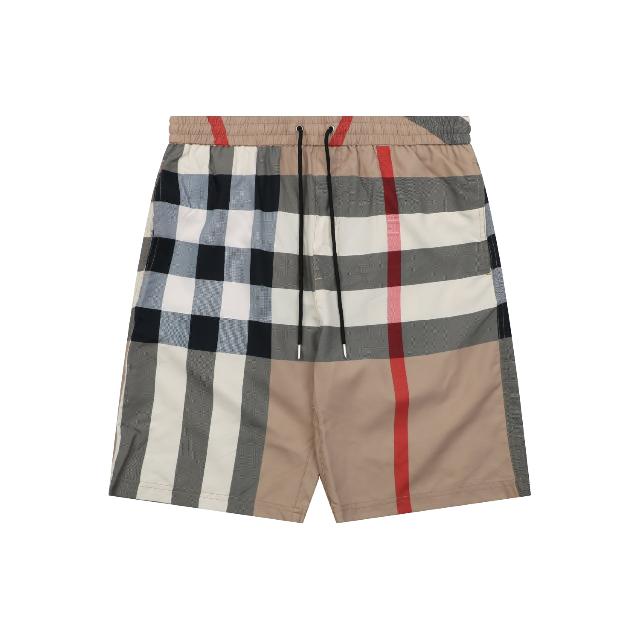Burberry Large Check Mesh-Lined Nylon Swim Shorts — Camel