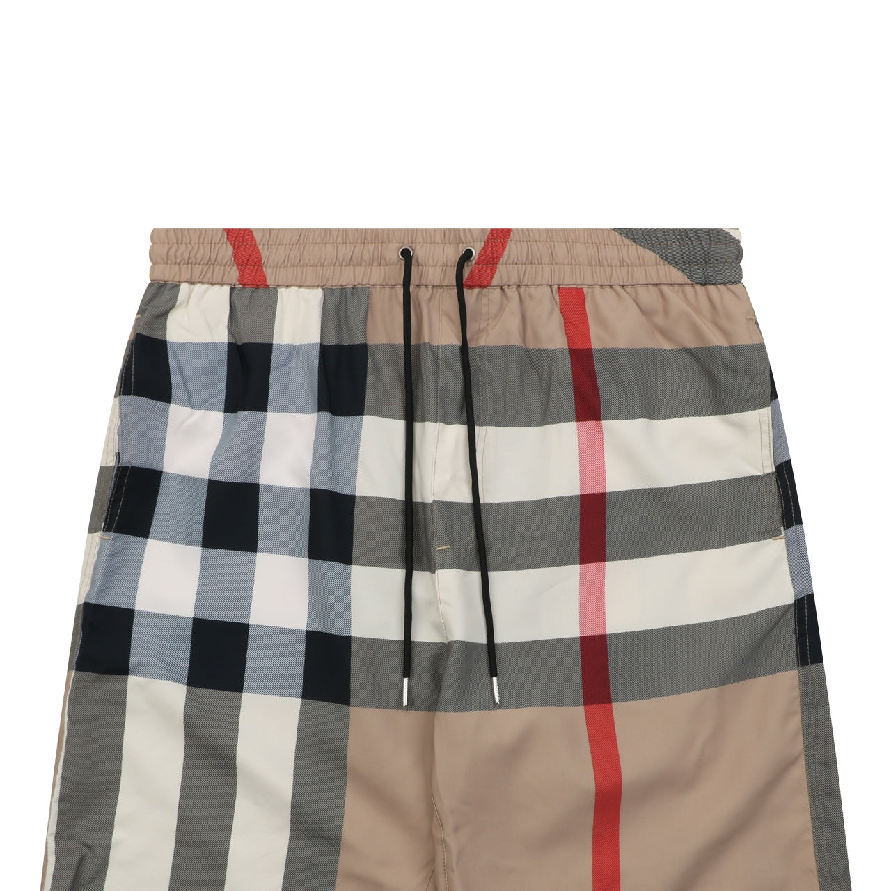 Burberry Large Check Mesh-Lined Nylon Swim Shorts — Camel