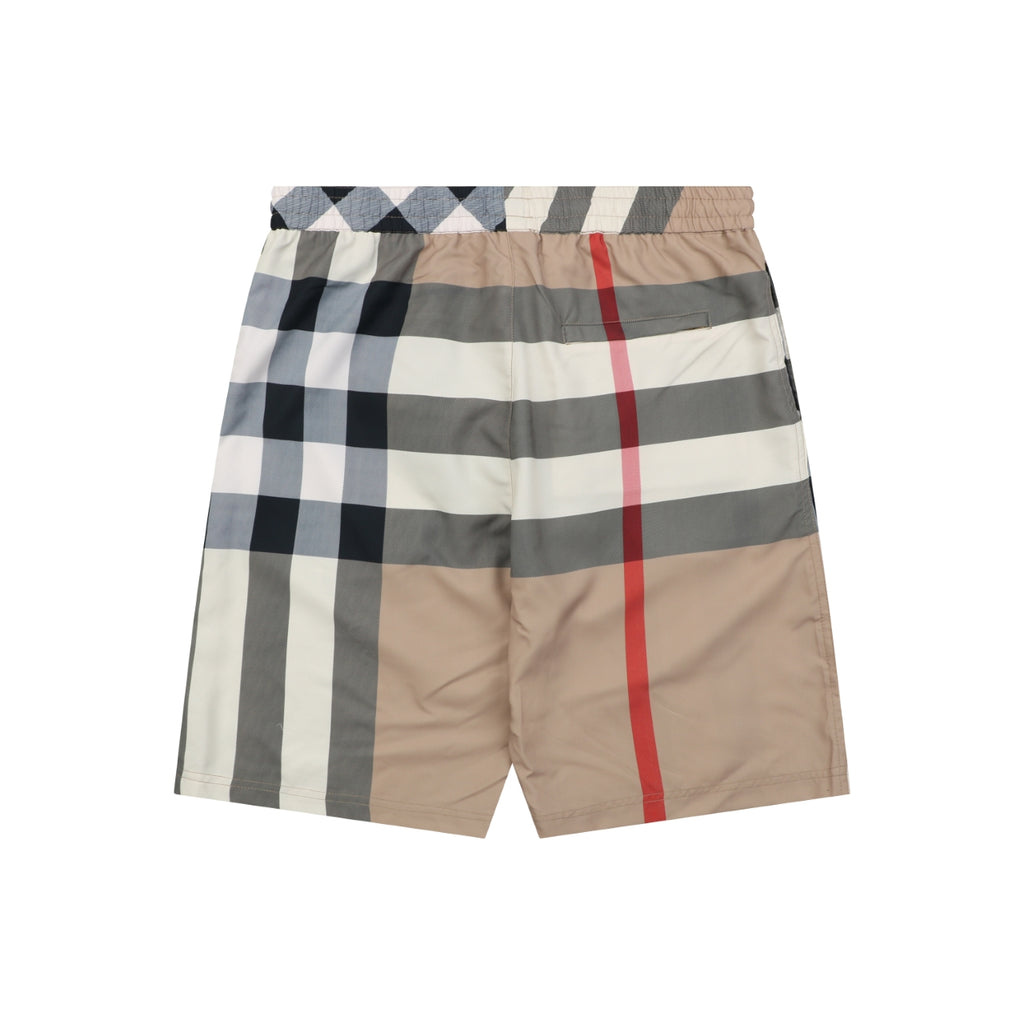 Burberry Large Check Mesh-Lined Nylon Swim Shorts — Camel