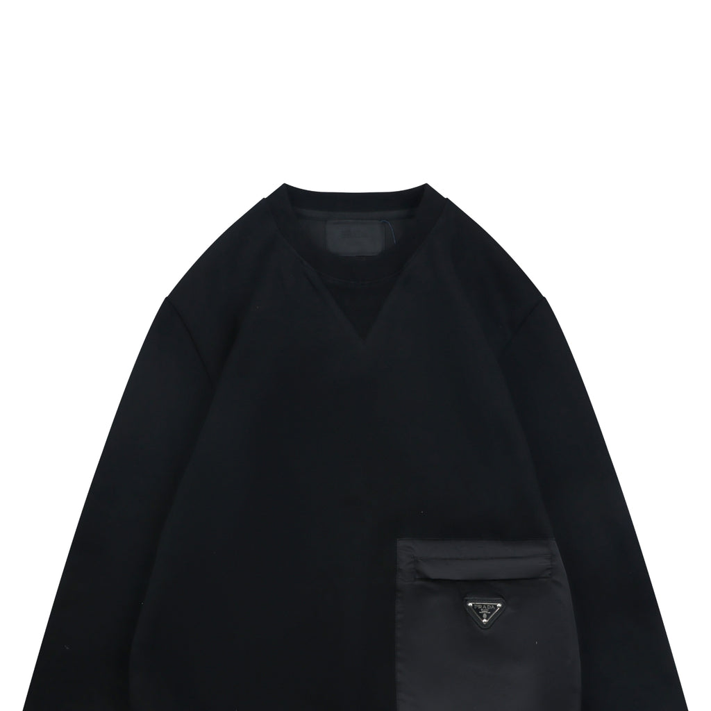 Prada Nylon-Patch Triangle Logo Crewneck Sweatshirt