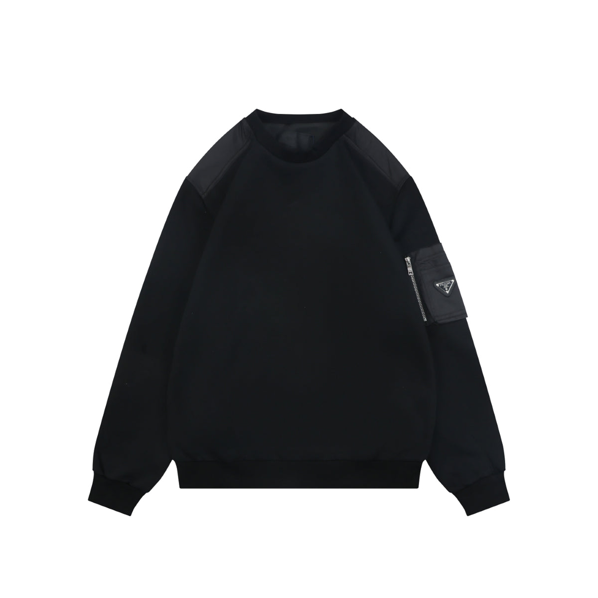 Prada Sleeve Zip Pocket Triangle Logo Crewneck Sweatshirt