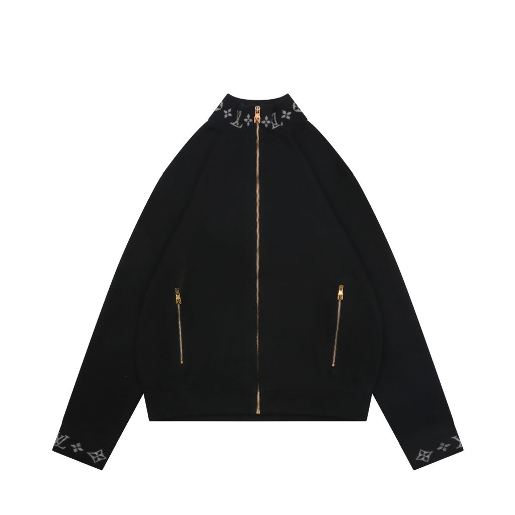 Louis Vuitton Monogram Ribbed Stand-Collar Zip Jacket - Black