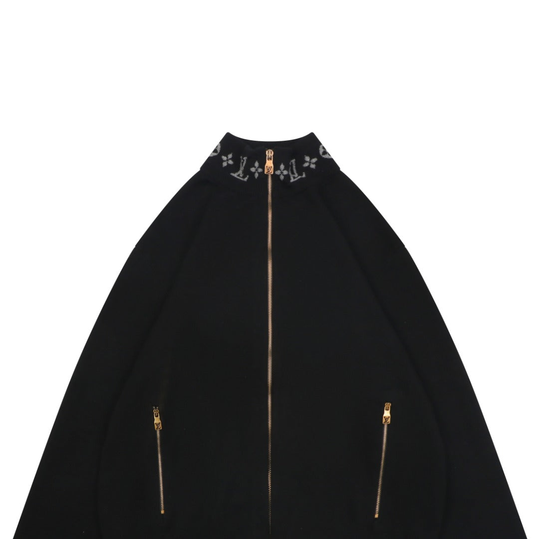Louis Vuitton Monogram Ribbed Stand-Collar Zip Jacket - Black