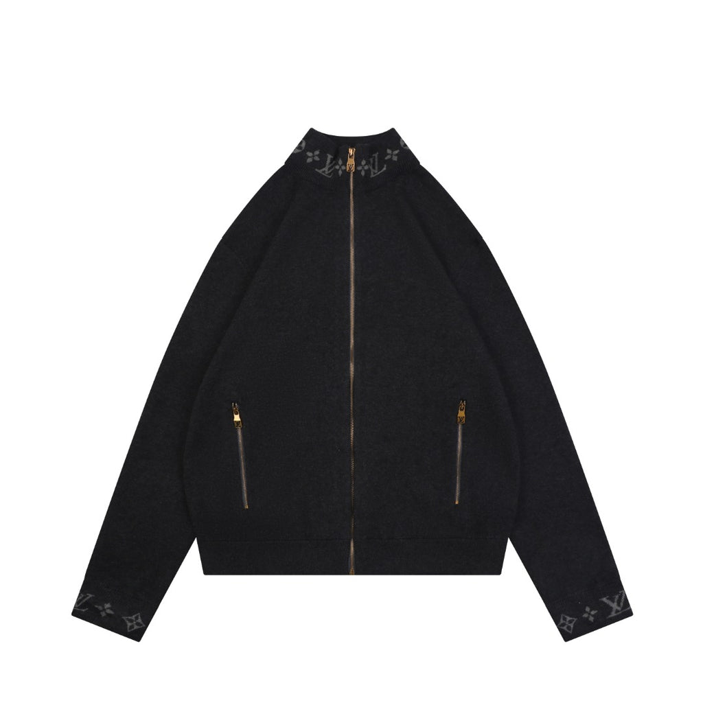 Louis Vuitton Monogram Ribbed Stand-Collar Zip Jacket - Dark Grey
