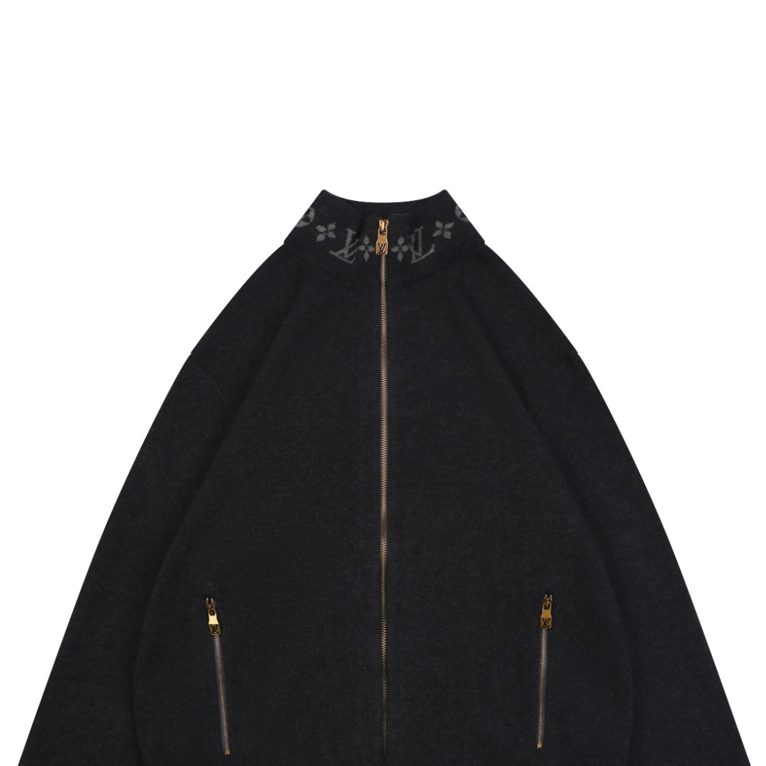 Louis Vuitton Monogram Ribbed Stand-Collar Zip Jacket - Dark Grey