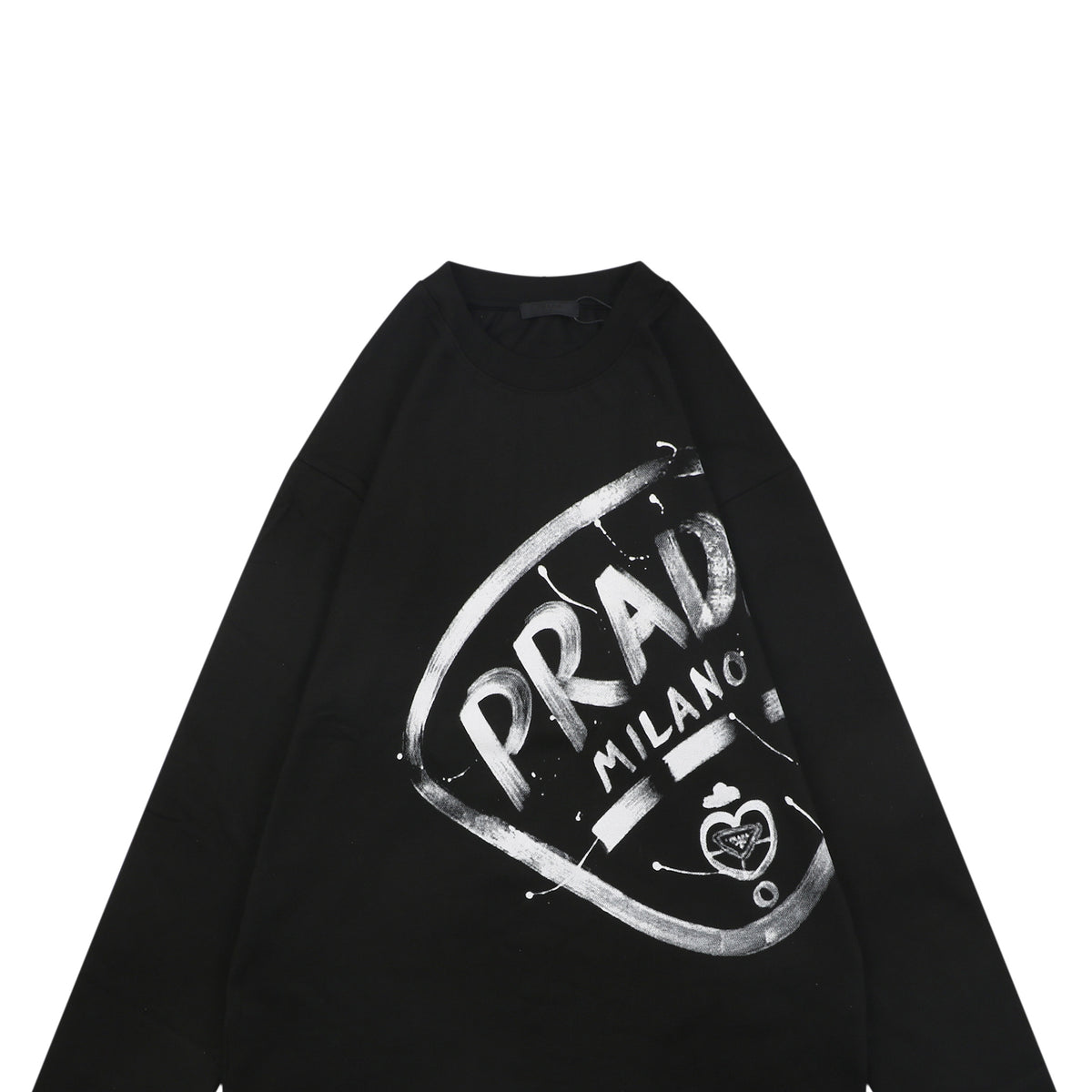 Prada Graffiti Shield Logo Print Long-Sleeve T-Shirt - Black