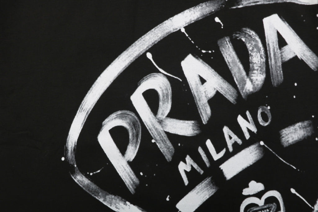 Prada Graffiti Shield Logo Print Long-Sleeve T-Shirt - Black
