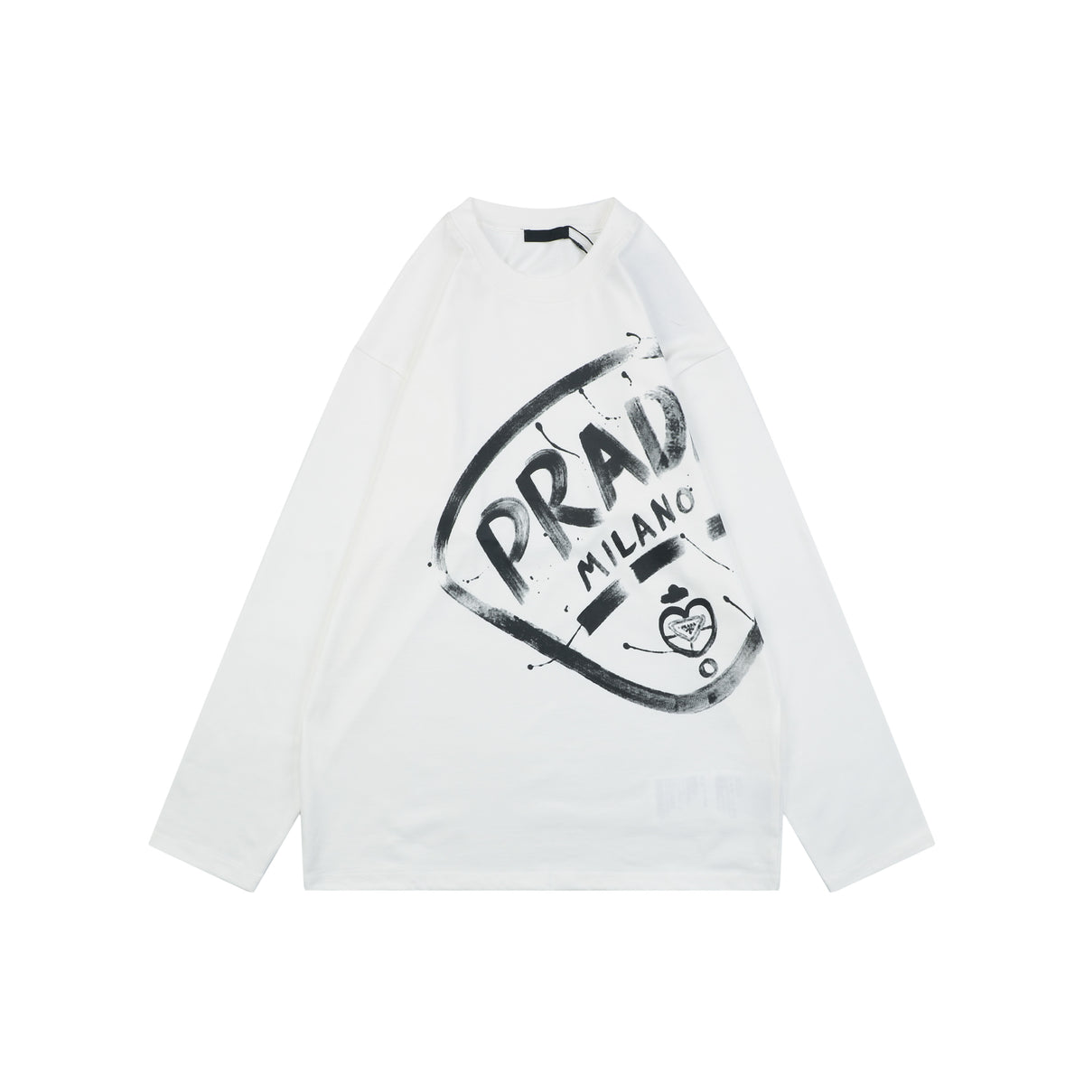 Prada Graffiti Shield Logo Print Long-Sleeve T-Shirt - White