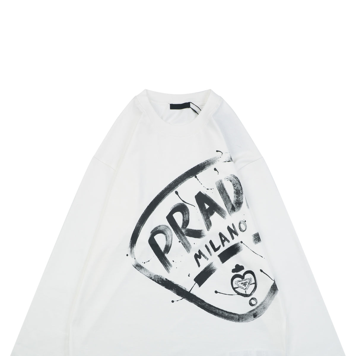 Prada Graffiti Shield Logo Print Long-Sleeve T-Shirt - White