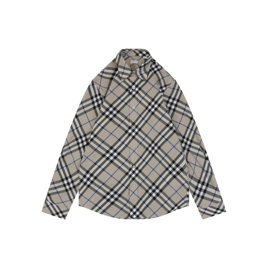 Burberry Diagonal Check Long-Sleeve Shirt - Grey Taupe