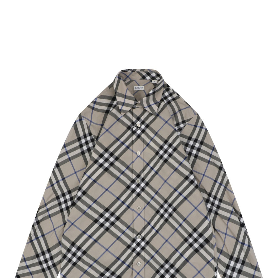 Burberry Diagonal Check Long-Sleeve Shirt - Grey Taupe
