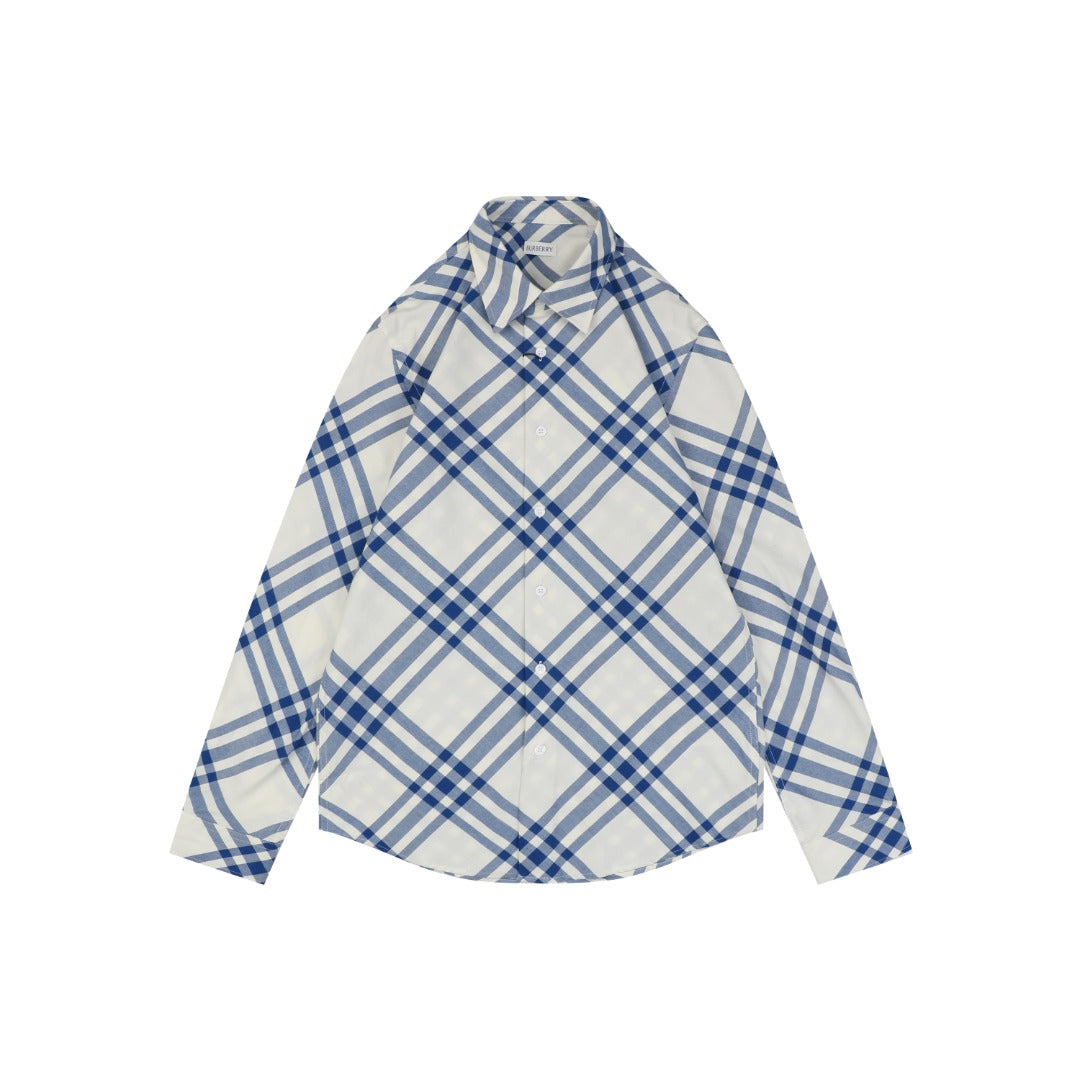 Burberry Diagonal Check Long-Sleeve Shirt - Blue White