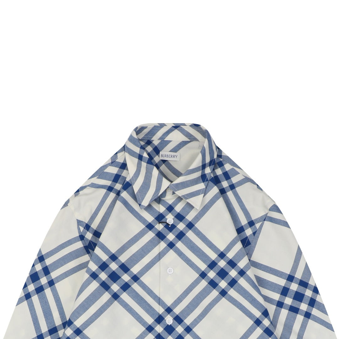 Burberry Diagonal Check Long-Sleeve Shirt - Blue White