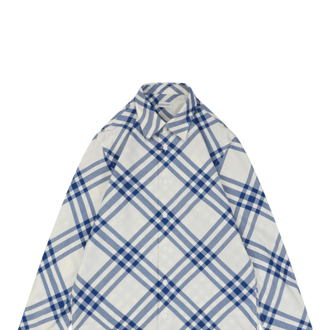 Burberry Diagonal Check Long-Sleeve Shirt - Blue White