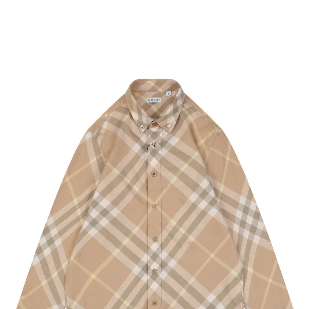 Burberry Diagonal Check Long-Sleeve Shirt - Light Camel