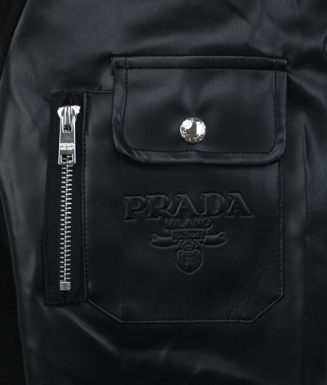 Prada Triangle Logo Leather-Panelled Varsity Jacket - Black