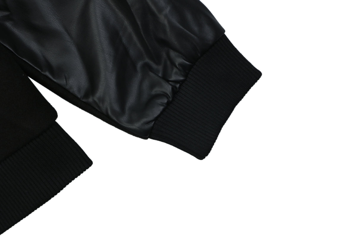 Prada Triangle Logo Leather-Panelled Varsity Jacket - Black