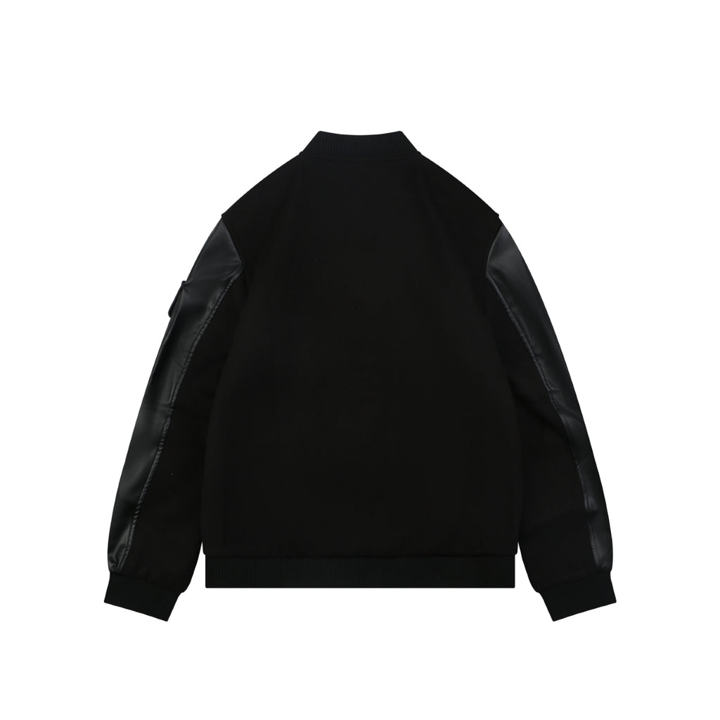 Prada Triangle Logo Leather-Panelled Varsity Jacket - Black