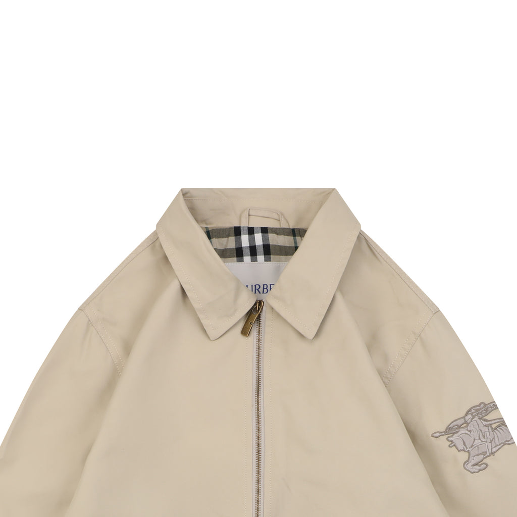 Burberry Equestrian Knight Sleeve Embroidered Zip Jacket - Stone