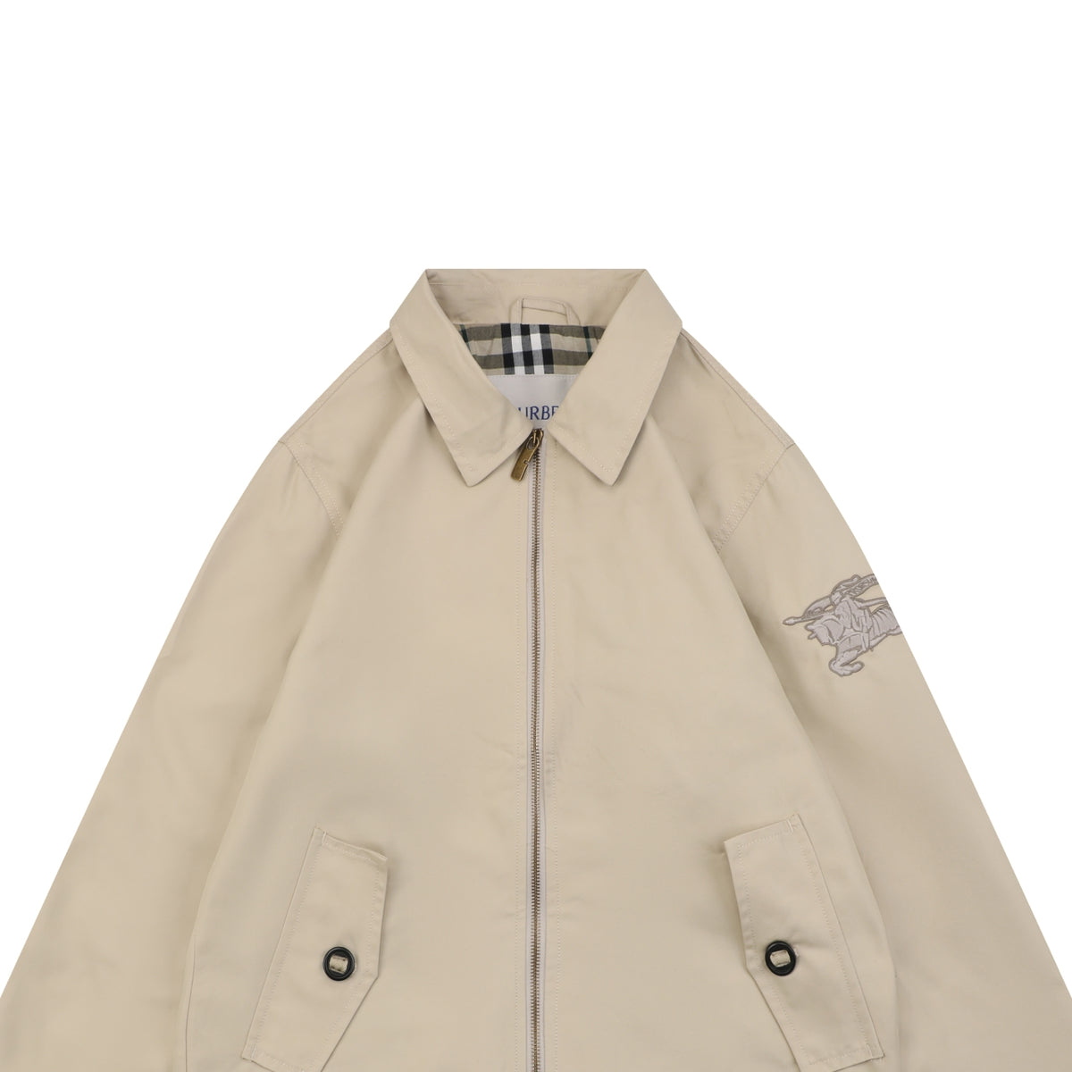 Burberry Equestrian Knight Sleeve Embroidered Zip Jacket - Stone