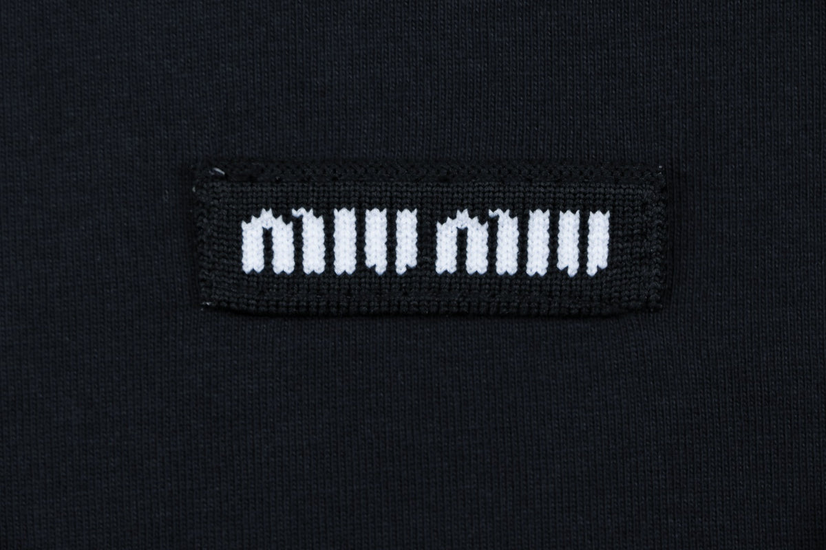 Miu Miu 26FW Faux Two-Piece Stripe Sleeve Long-Sleeve Polo - Navy