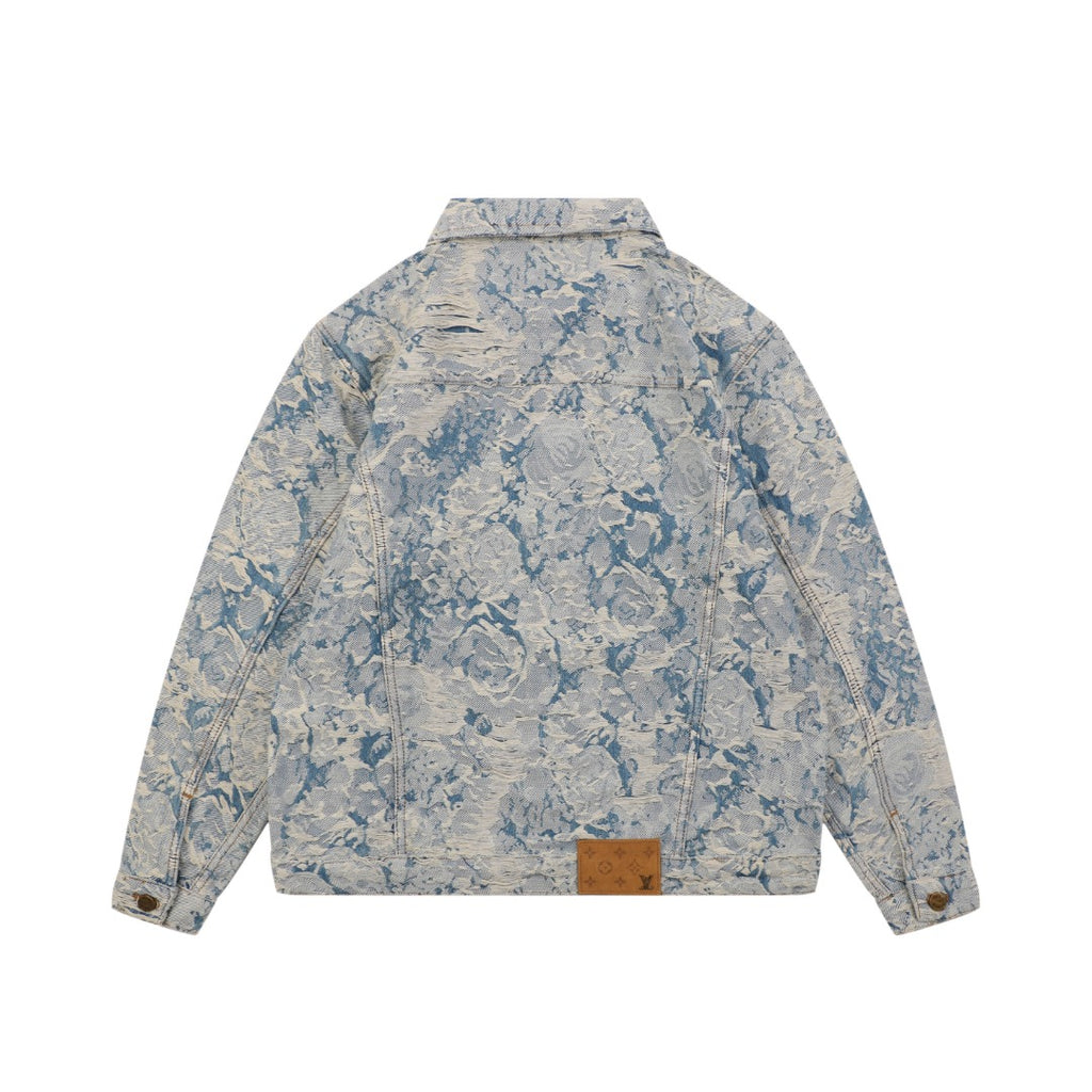Louis Vuitton Foam Texture Floral Jacquard Denim Jacket - Blue