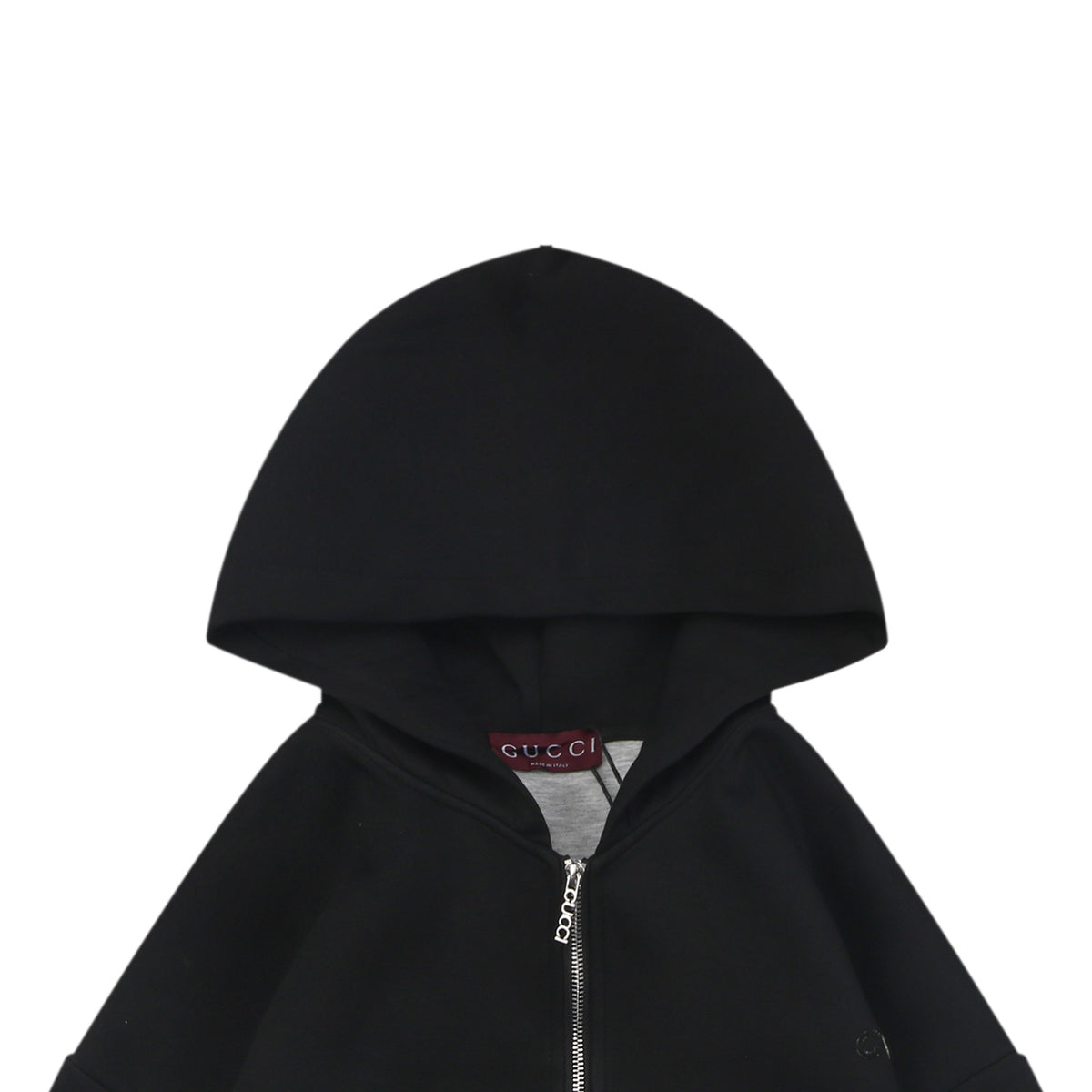 Gucci Tonal G Letter Right-Side Patch Embroidered Zip Hoodie - Black