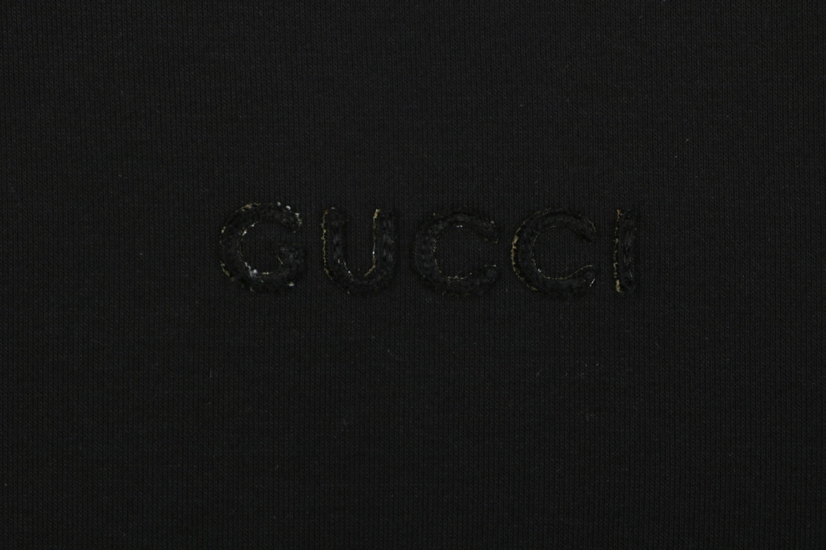 Gucci Tonal G Letter Right-Side Patch Embroidered Zip Hoodie - Black