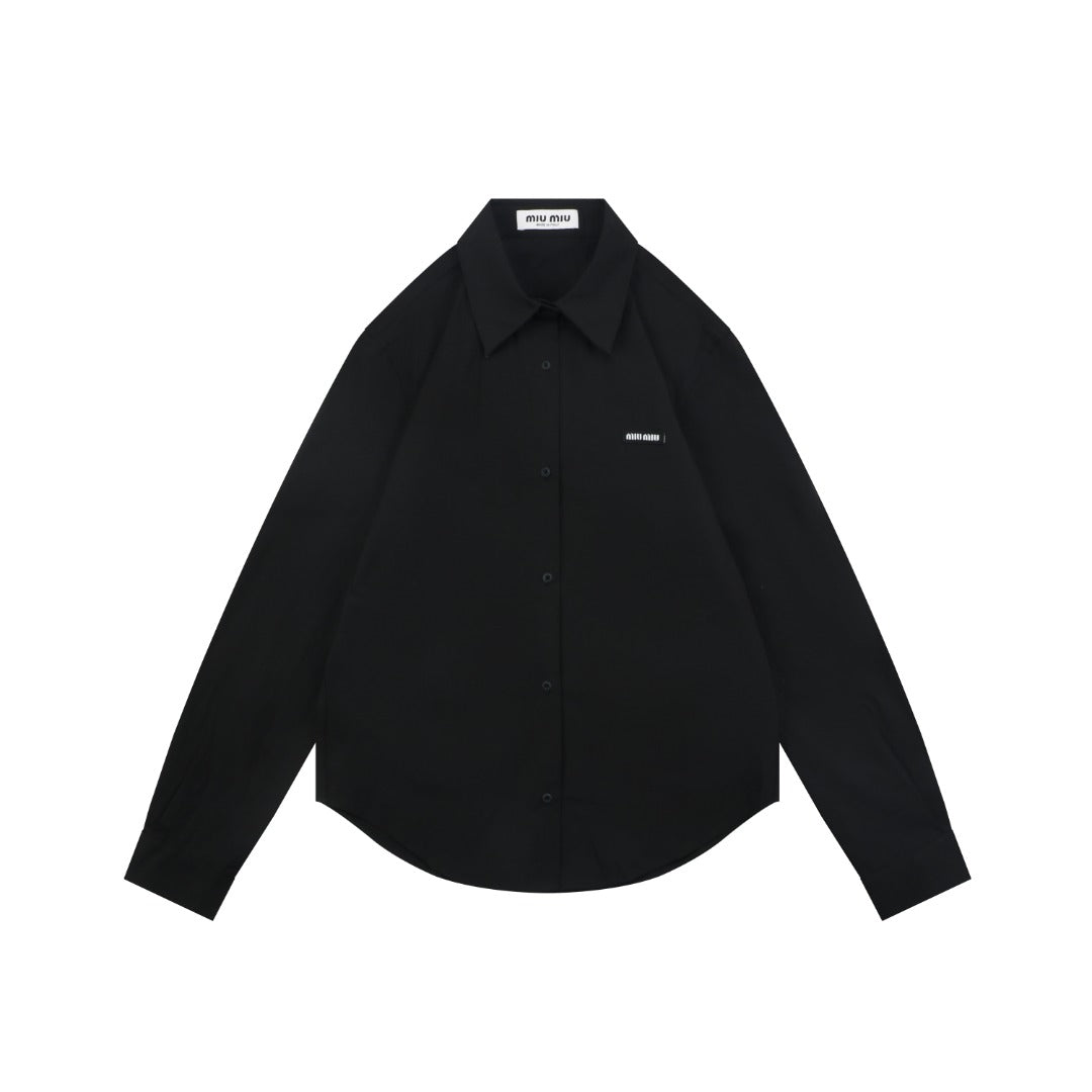 Miu Miu 26FW Small Logo Long-Sleeve Shirt - Black
