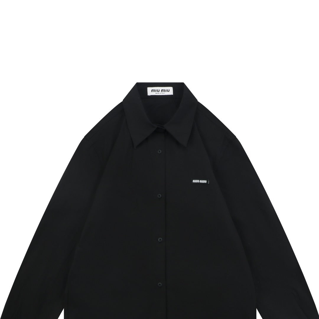Miu Miu 26FW Small Logo Long-Sleeve Shirt - Black