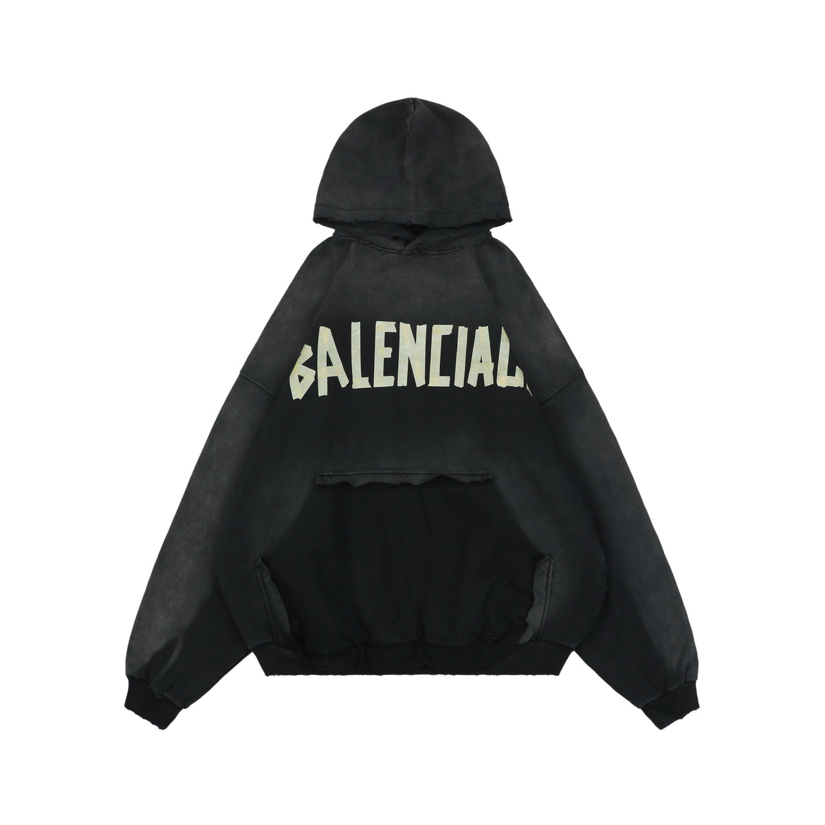 Balenciaga Yellow Tape Graphic Print Pullover Hoodie - Black