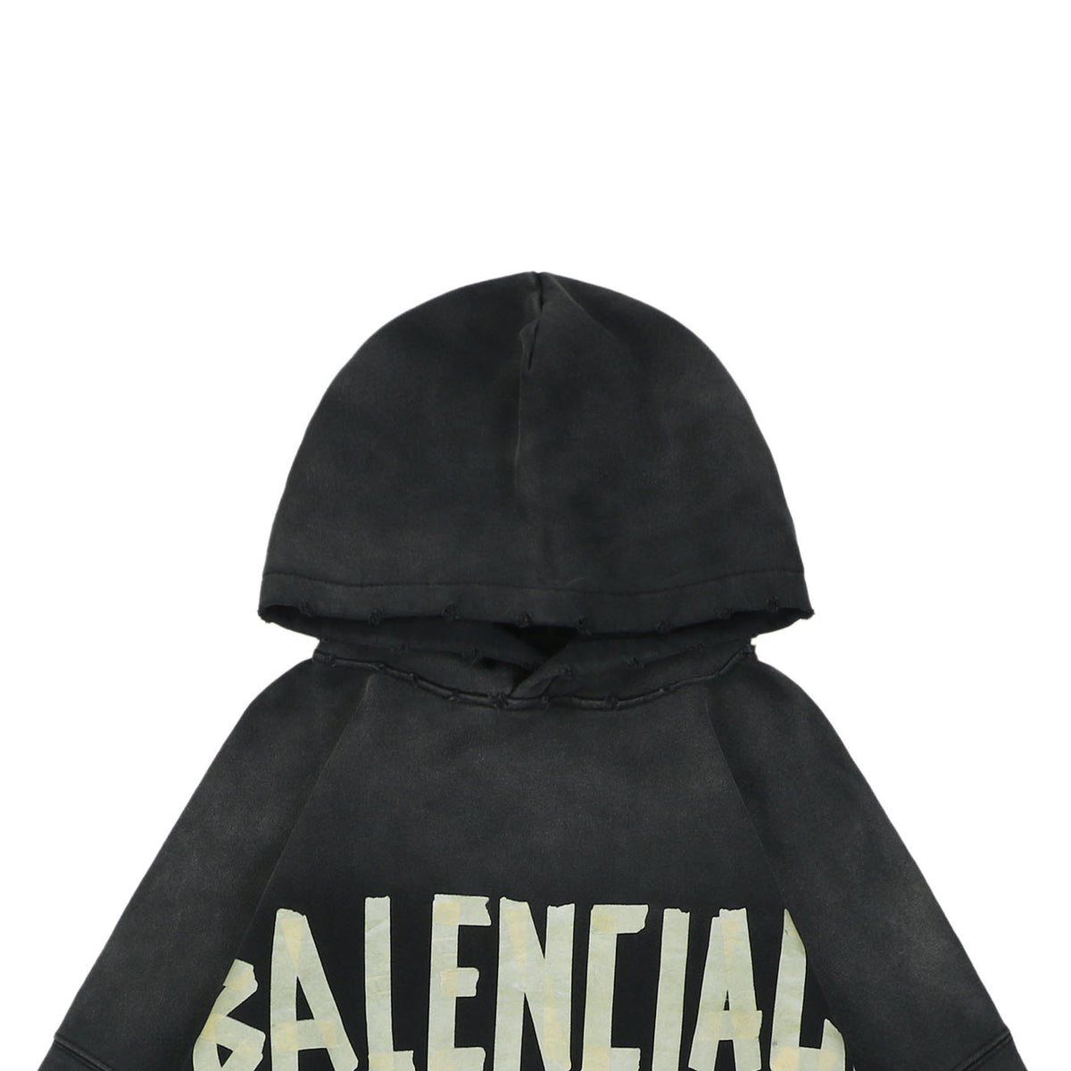Balenciaga Yellow Tape Graphic Print Pullover Hoodie - Black
