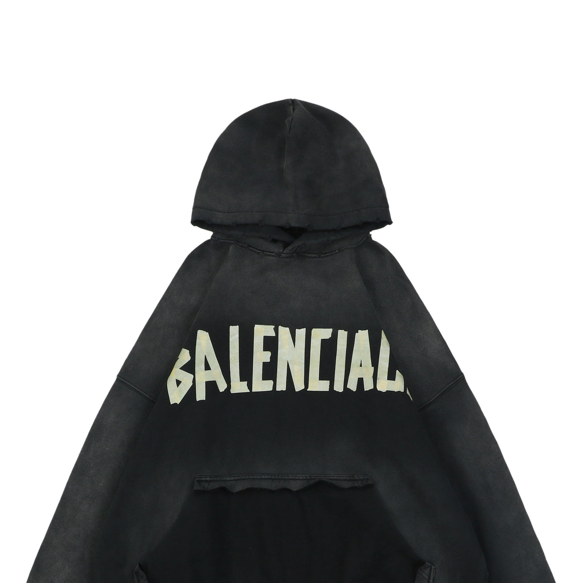 Balenciaga Yellow Tape Graphic Print Pullover Hoodie - Black