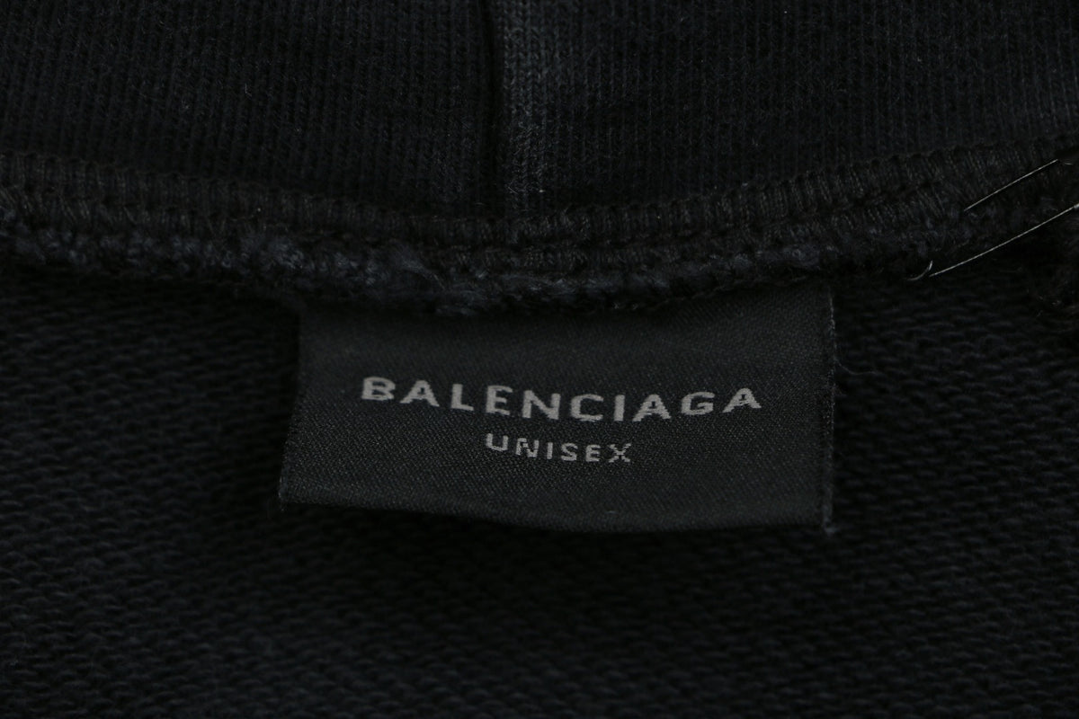 Balenciaga Yellow Tape Graphic Print Pullover Hoodie - Black