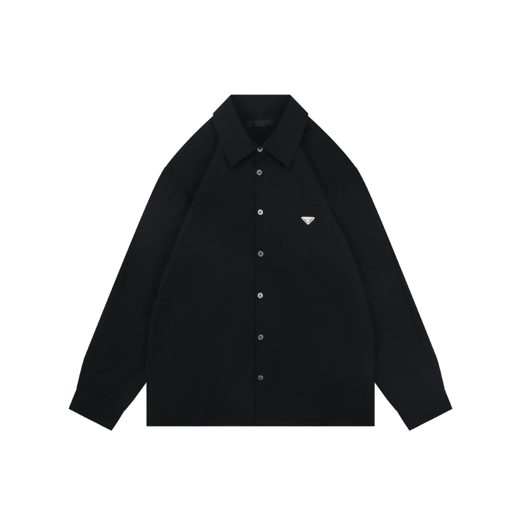 Prada Triangle Logo Patch Pocket Long-Sleeve Shirt - Black